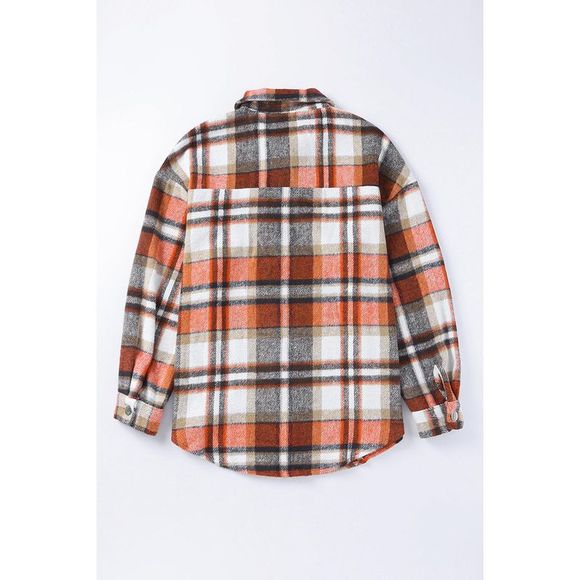 Azura Exchange  Orange Chest Pockets Flannel Plaid Shacket - Picture 7 of 15